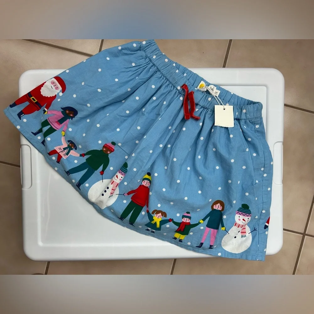 NWT Mini Boden Festive Blue Skirt with Holiday Characters